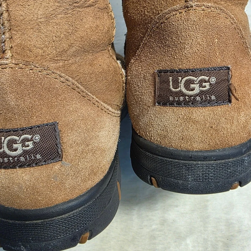 UGG Australia Chestnut Suede Sheepskin Boots Shearling Tasman Trim Womens 11